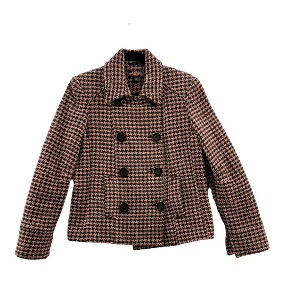 Mudd Women's Peacoat Jacket Houndstooth Button Pocket Lined Wool Blend Large - Picture 1 of 9
